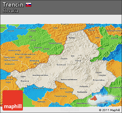Shaded Relief 3D Map of Trencin, political outside