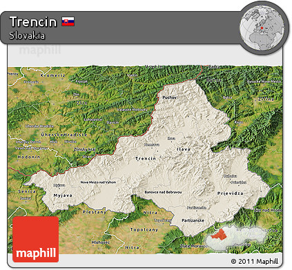 Shaded Relief 3D Map of Trencin, satellite outside