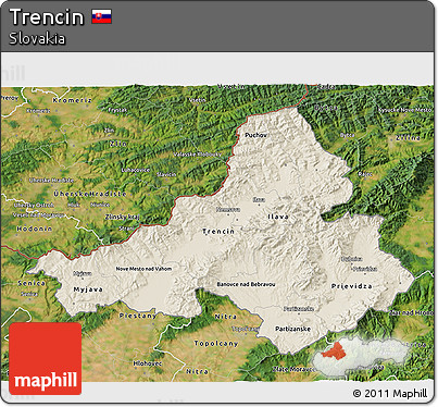 Shaded Relief 3D Map of Trencin, satellite outside