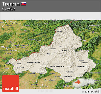 Shaded Relief 3D Map of Trencin, satellite outside