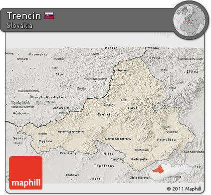 Shaded Relief 3D Map of Trencin, semi-desaturated