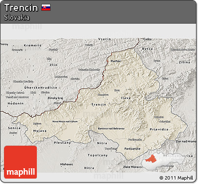 Shaded Relief 3D Map of Trencin, semi-desaturated