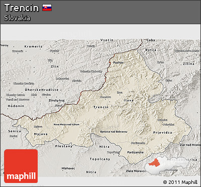 Shaded Relief 3D Map of Trencin, semi-desaturated