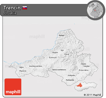 Silver Style 3D Map of Trencin, single color outside