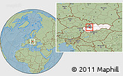 Savanna Style Location Map of Banovce nad Bebravou, highlighted country, highlighted parent region, hill shading