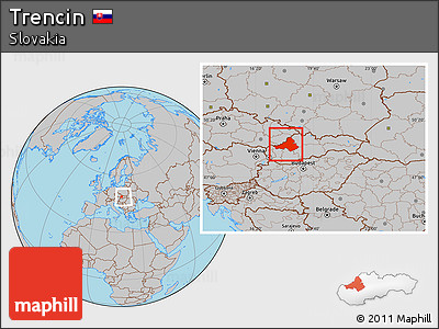 Gray Location Map of Trencin, within the entire country