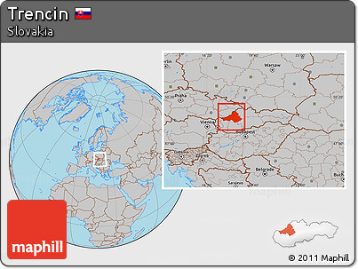 Gray Location Map of Trencin, within the entire country