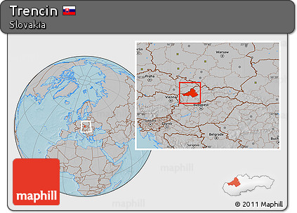 Gray Location Map of Trencin, within the entire country, hill shading