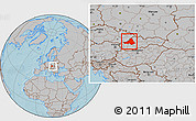 Gray Location Map of Trencin, within the entire country, hill shading