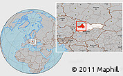 Gray Location Map of Trencin, highlighted country, within the entire country, hill shading