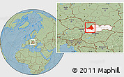 Savanna Style Location Map of Trencin, highlighted country, hill shading
