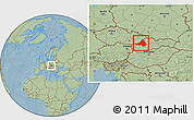 Savanna Style Location Map of Trencin, hill shading