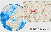 Shaded Relief Location Map of Trencin, within the entire country