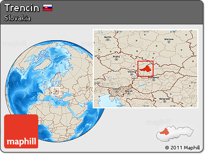 Shaded Relief Location Map of Trencin