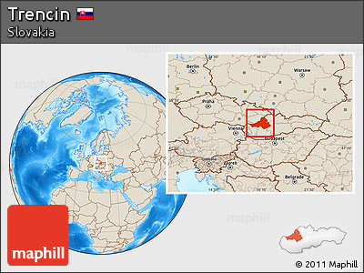Shaded Relief Location Map of Trencin
