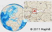 Shaded Relief Location Map of Trencin, highlighted country, within the entire country