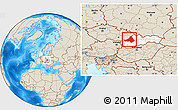 Shaded Relief Location Map of Trencin, highlighted country