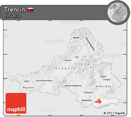 Silver Style Map of Trencin, single color outside