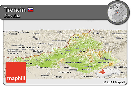 Physical Panoramic Map of Trencin, shaded relief outside