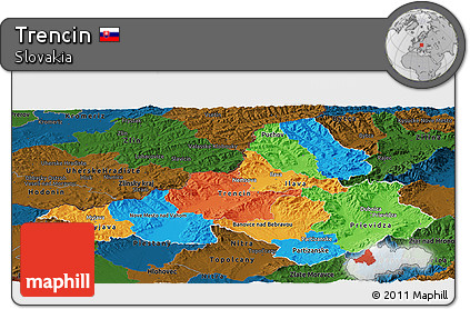 Political Panoramic Map of Trencin, darken