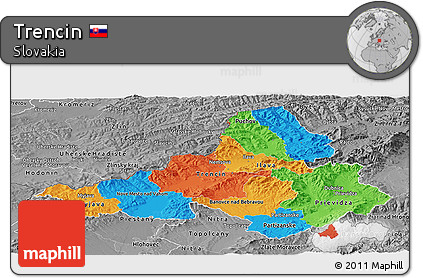 Political Panoramic Map of Trencin, desaturated
