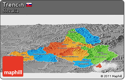 Political Panoramic Map of Trencin, desaturated