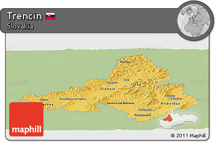 Savanna Style Panoramic Map of Trencin, single color outside