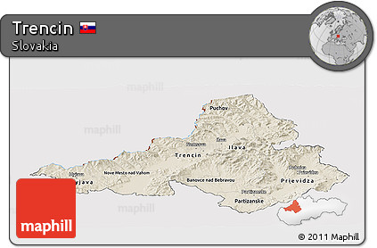 Shaded Relief Panoramic Map of Trencin, cropped outside