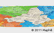 Shaded Relief Panoramic Map of Trencin, political shades outside