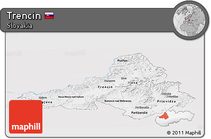 Silver Style Panoramic Map of Trencin, single color outside