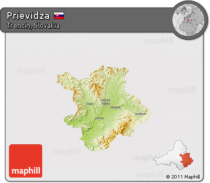 Physical 3D Map of Prievidza, cropped outside