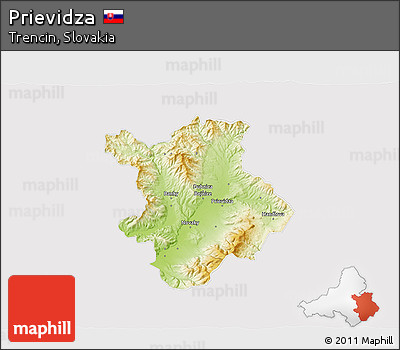 Physical 3D Map of Prievidza, cropped outside