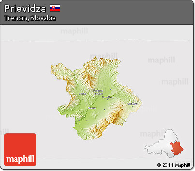 Physical 3D Map of Prievidza, cropped outside