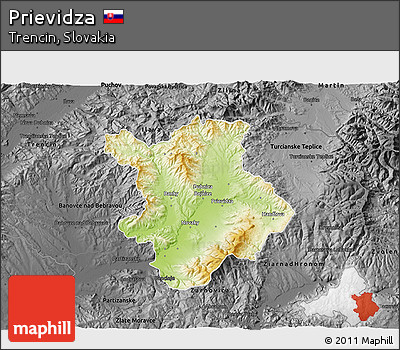 Physical 3D Map of Prievidza, darken, desaturated