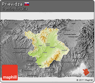 Physical 3D Map of Prievidza, darken, desaturated