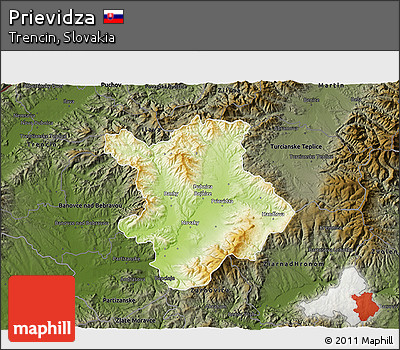 Physical 3D Map of Prievidza, darken
