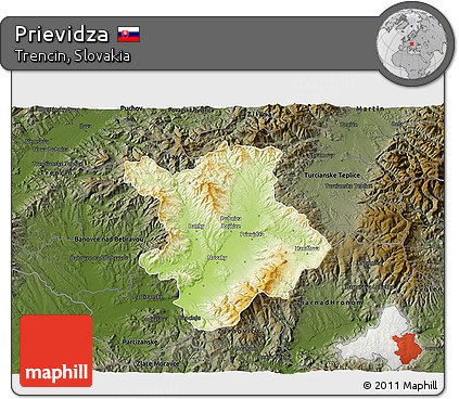 Physical 3D Map of Prievidza, darken