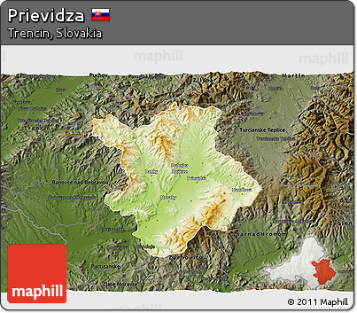 Physical 3D Map of Prievidza, darken