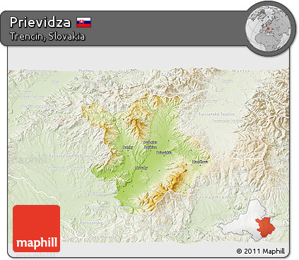 Physical 3D Map of Prievidza, lighten