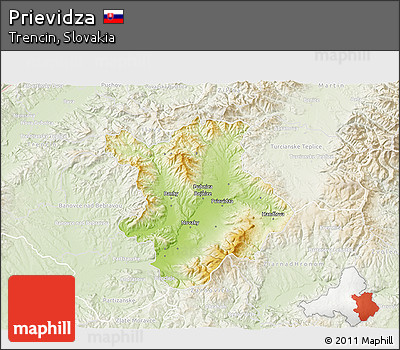 Physical 3D Map of Prievidza, lighten