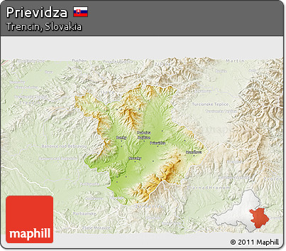 Physical 3D Map of Prievidza, lighten