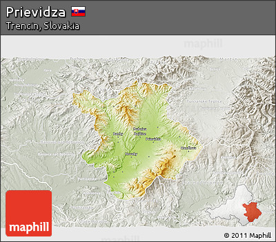 Physical 3D Map of Prievidza, lighten, semi-desaturated