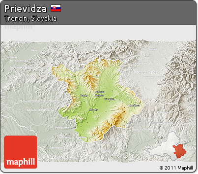 Physical 3D Map of Prievidza, lighten, semi-desaturated