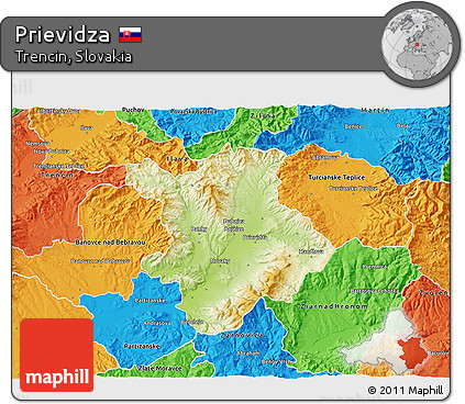Physical 3D Map of Prievidza, political outside