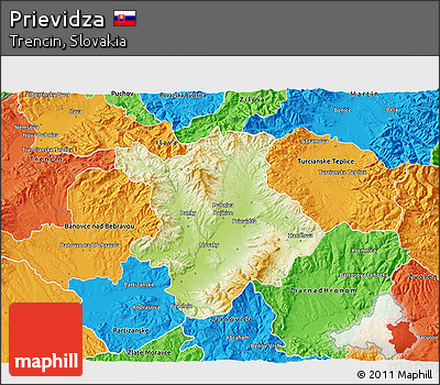 Physical 3D Map of Prievidza, political outside