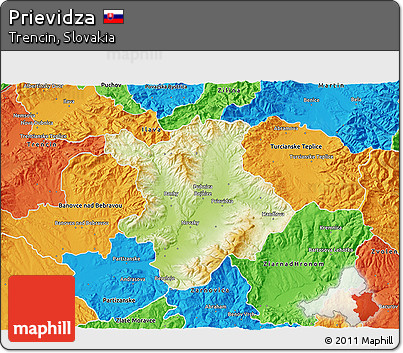 Physical 3D Map of Prievidza, political outside
