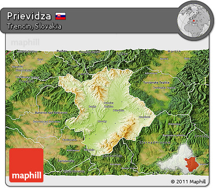 Physical 3D Map of Prievidza, satellite outside