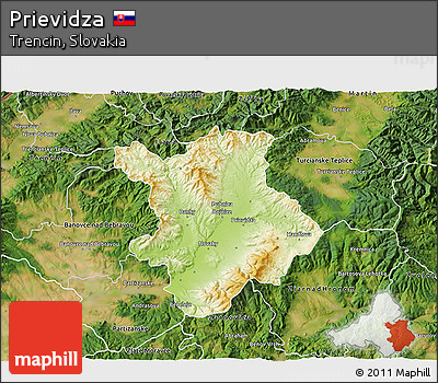 Physical 3D Map of Prievidza, satellite outside