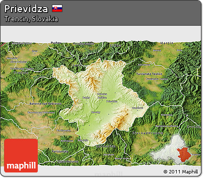 Physical 3D Map of Prievidza, satellite outside