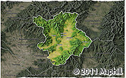 Satellite 3D Map of Prievidza, darken, semi-desaturated